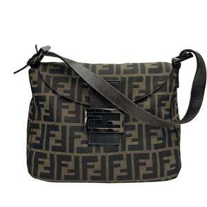 FENDI Brown Leather Zucca Shoulder Bag